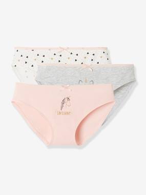Pack of 3 Cats & Unicorns Briefs, for Girls light pink