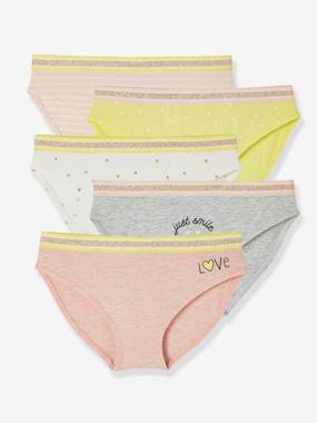 Pack of 5 Briefs, for Girls light pink stripes