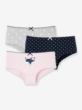 Pack of 3 Shorties for Girls dark blue/print