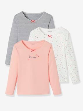Pack of 3 Long-Sleeved Tops for Girls, Dream white