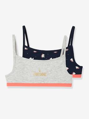 Pack of 2 Unicorn Stretch Crop Tops dark blue/print