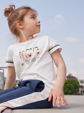 Move together Sports T-shirt, Iridescent Stripes, for Girls white