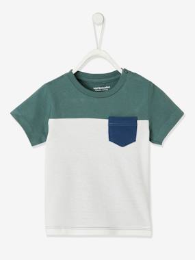 Short Sleeve Colourblock T-shirt, for Babies dark green