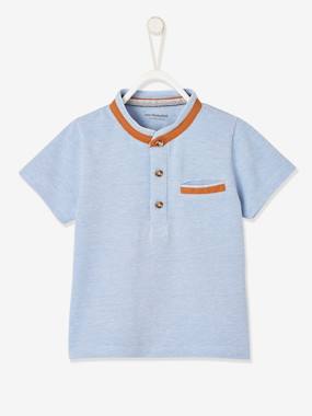 Occasion Wear Polo Shirt in Piqué Knit, with Mandarin Collar, for Babies blue