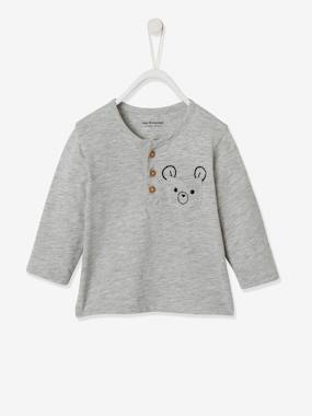 Long Sleeve Top with Animal-Shaped Pocket, for Babies light grey