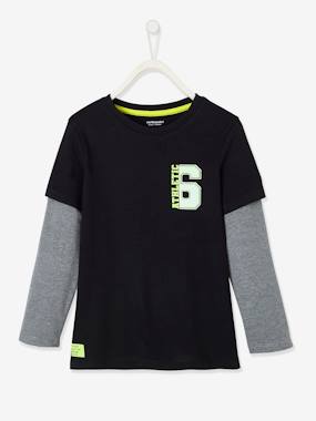 2-in-1 Effect Sports Top with Fluorescent Details for Boys black