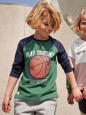 Sports Top with Balloon in Relief & Raglan Sleeves, for Boys green