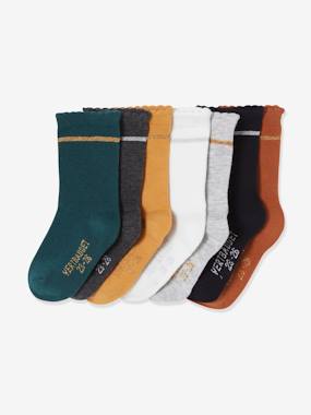 Pack of 7 Pairs of Socks in Lurex for Girls light green