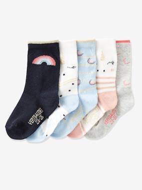 Pack of 5 Rainbow Socks for Girls white