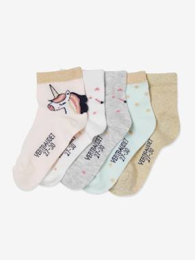 Pack of 5 Pairs of Unicorn Socks for Girls light pink