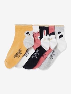 Pack of 5 Pairs of Socks for Girls, Animals light yellow