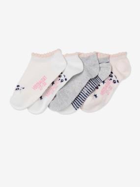 Pack of 5 Pairs of Trainer Socks for Girls, Panda light pink