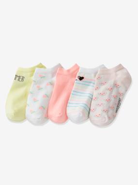 Pack of 5 Pairs of Trainer Socks for Girls, Summer pink/multi