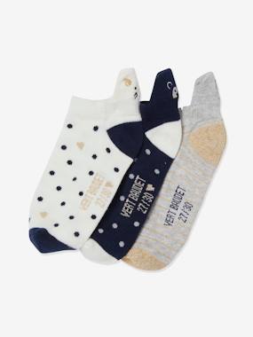 Pack of 3 Pairs of Trainer Socks with Embroidered Animals for Girls dark blue
