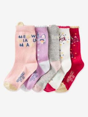 Pack of 5 Pairs of Cat-Unicorn Socks, Oeko-Tex® pink/multi