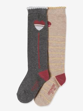 Pack of 2 Pairs of Knee-High Socks, Heart, Oeko-Tex® dark grey