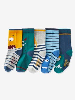 Pack of 5 Pairs of "Monster" Socks for Boys green/multi