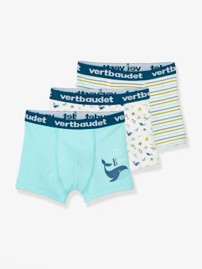 Pack of 3 Stretch Boxer Shorts, Sea Creatures, for Boys blue