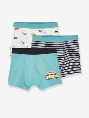 Pack of 3 Stretch Boxer Shorts, Van, for Boys white stripes