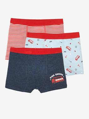 Pack of 3 “Fire-fighter” Boxer Shorts for Boys white stripes