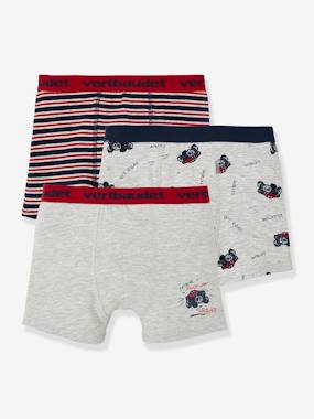 Pack of 3 Stretch Boxers for Boys, 4x4 light grey/print