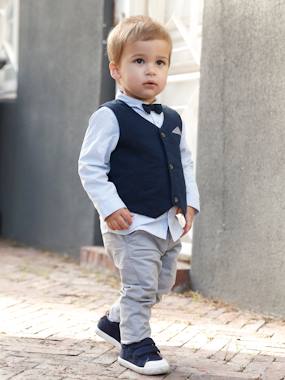 Occasion Wear Outfit : Waistcoat + Shirt + Bow Tie + Trousers, for Boys dark blue