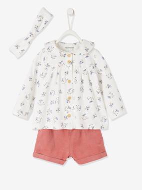 3-Piece Outfit: Top, Corduroy Shorts & Hairband dark blue