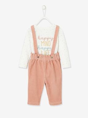 2-Piece Outfit: Top + Corduroy Trousers with Straps, for Babies white/print