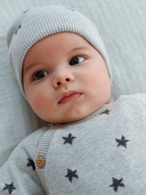 Set of 3 Items for Babies: Jumper with Mittens + Trousers + Beanie grey/print