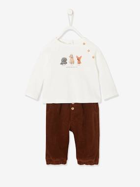 Corduroy Trousers + Long Sleeve Top, Outfit for Newborn Babies white