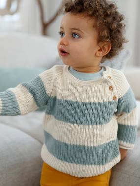 Rib Knit Top with Wide Stripes, for Babies beige stripes