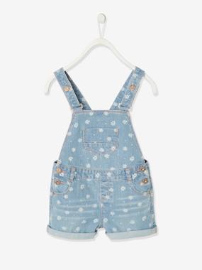 Denim Dungaree Shorts for Girls light denim blue