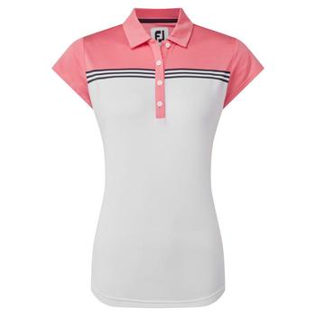 FootJoy Womens Engineered Colour Block Lisle Golf Polo Shirt - White/Bright Coral