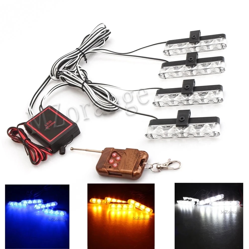 4x4LED Wireless Remote 12V Stroboscopes Strobe Light Flash Fso Police Light Flashing Lights Car Truck Light LED DRL Ambulance