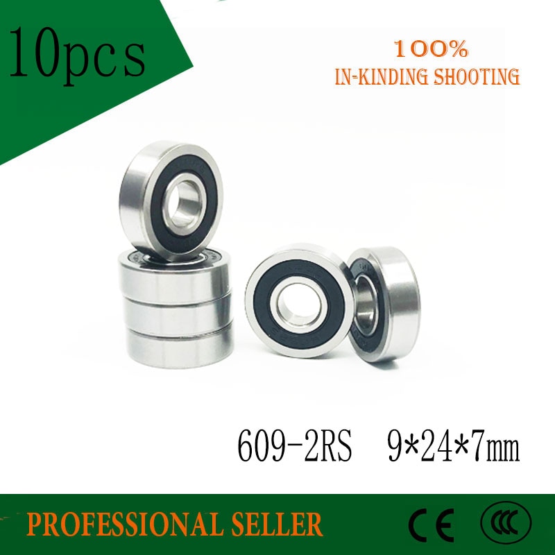 10PCS 609RS Bearing ABEC-3 9x24x7 mm Miniature Ball Bearings 609 2RS rubber sealed 609-2RS