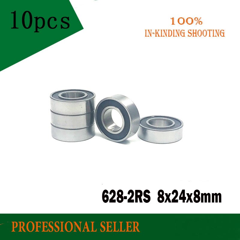 10pcs/Lot 628-2RS 628 RS 8x24x8mm ABEC-1 Rubber Sealed Ball Bearing Miniature Bearing
