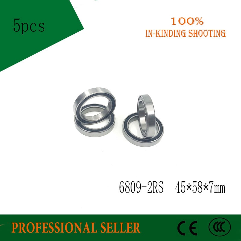 5pcs/Lot 6809-2RS 6809 RS 45x58x7mm The Rubber Sealing Cover Thin Wall Deep Groove Ball Bearing Brand New