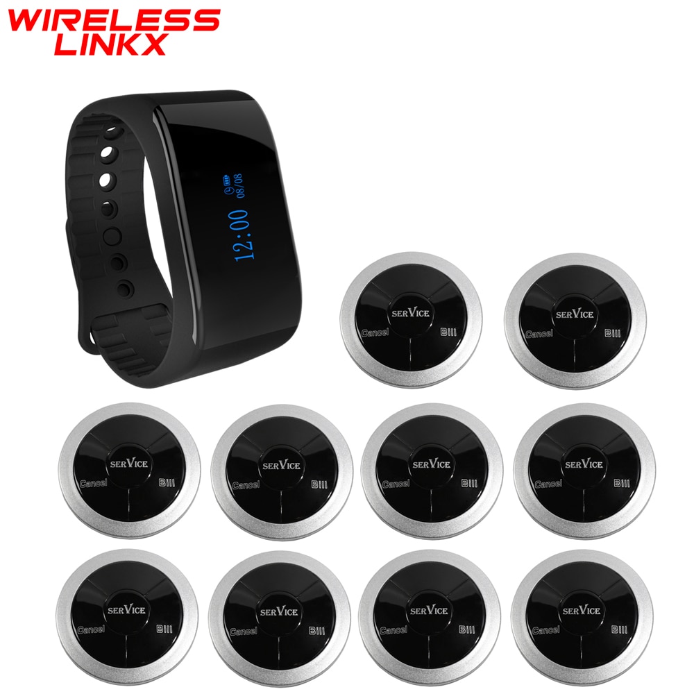 Wirelesslinkx Waterproof Wireless Calling Caregiver Hotel Hotel Restaurant Waiter Nurse Wristwatch Paging System with Buzzer