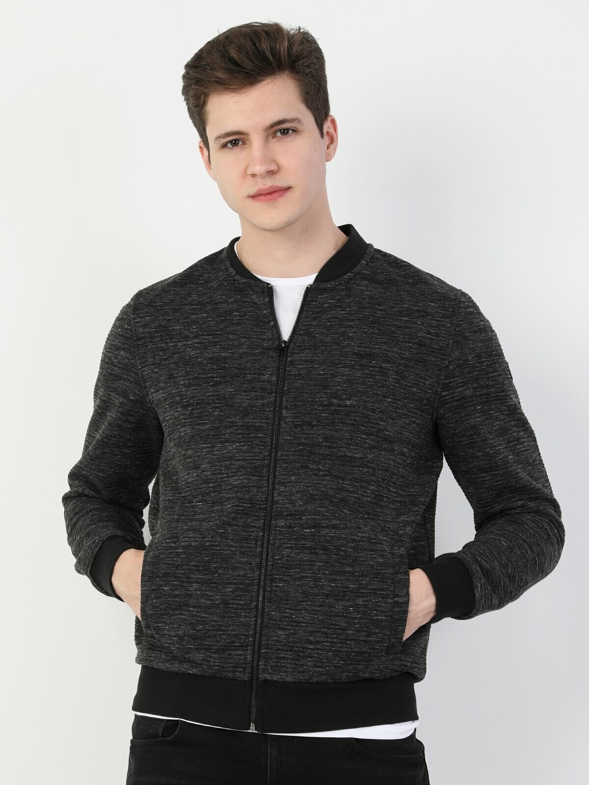 Colins Men Slim Fit Anthra Heather BlazerJackets,CL1046300