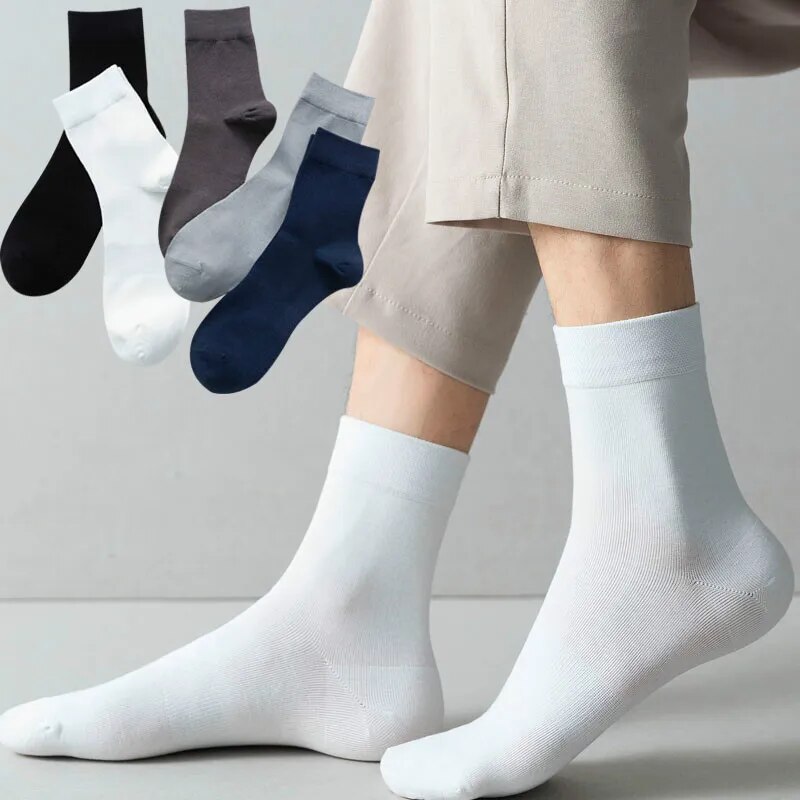 10Pcs=5 Pairs Men Cotton Socks Black Business Men Socks Soft Breathable Summer Winter for Male Crew Socks Plus Size (EU42-48)