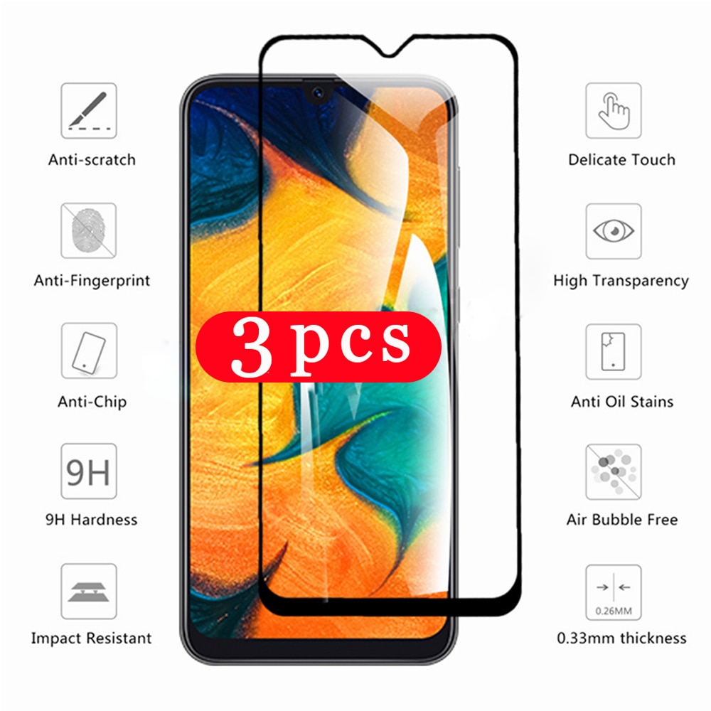 3Pcs cover for samsung galaxy A10 A20 A30 A40 A50 A60 A70 A80 A90 tempered glass phone screen protector protective film on glass