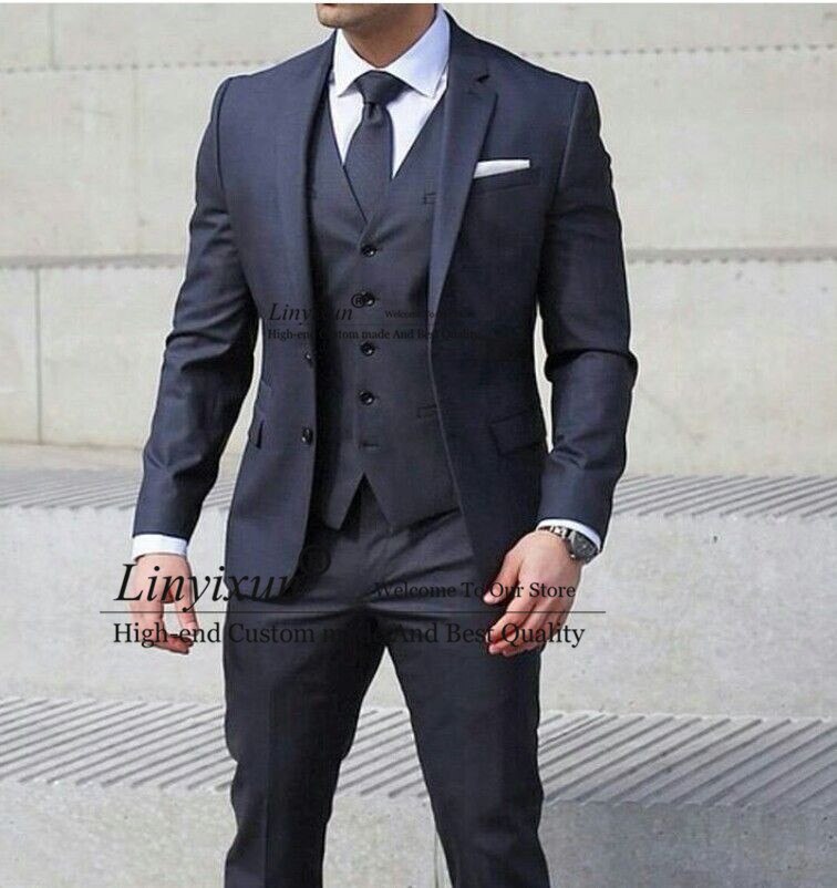 Navy Blue Suit Men Blazer 3 Piece Formal Men Suit With Pants Vest Terno Business Slim Fit Tuxedo Jacket Costume Homme Mariag