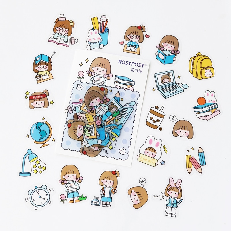 40PCS /Pack Kawaii Study Girl Sticker Notebook Computer DIY Decoration