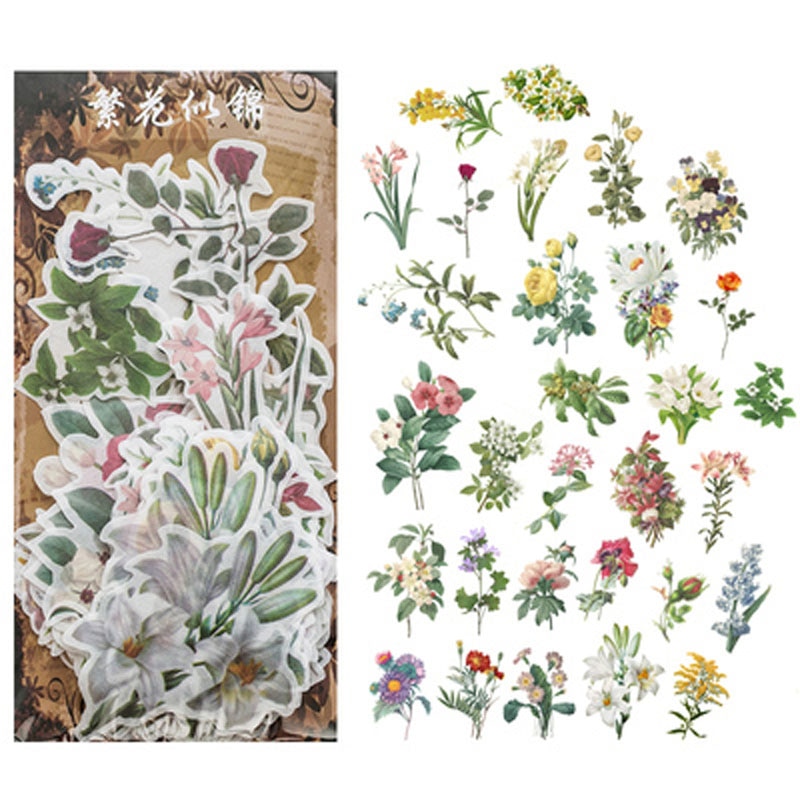 40 pcs /Bag Blooming Flowers Sticker Washi Stickers DIY Phone Hand Account Decor