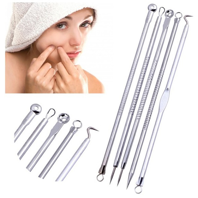 5Pcs Silver Stainless Steel Blackhead Remover Acne Needle Point Needle Black Head Pimples Facial Beauty Tools Blackhead Removers