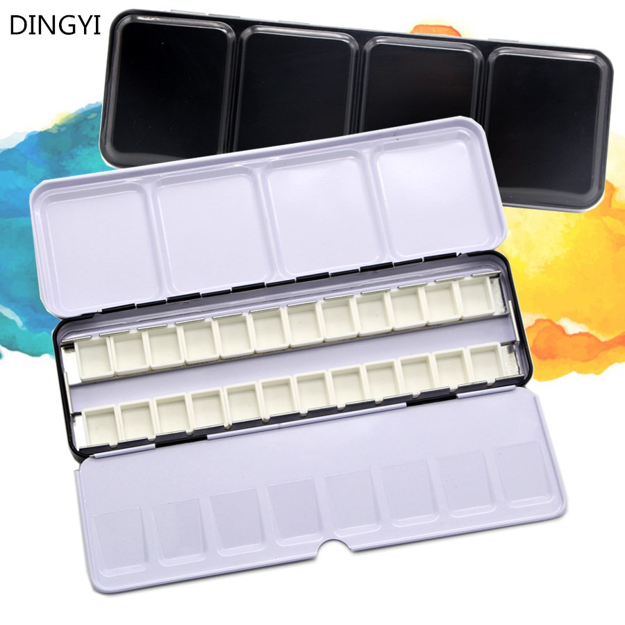 DINGYI Fine Black Palette Case Empty Metal Paint Tin Box With Full Pan/Half Pan Acrylic Watercolor Paint Tray For Art Painting