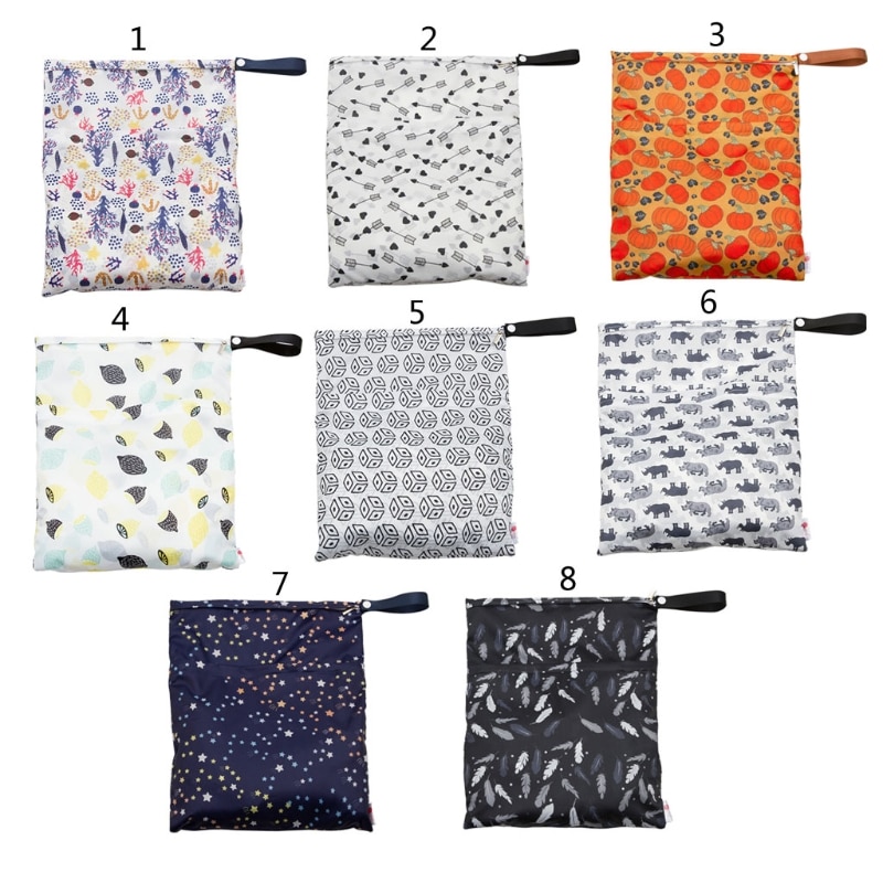 Waterproof Reusable Wet Bag Printed Pocket Nappy Bags PUL Travel Diaper Bag N1HB