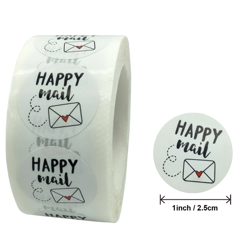 50-500pcs Happy Mail Stickers Scrapbooking1 Inch Round Kraft Stickers Seal Labels Envelope Packaging Labels Stationery Sticker