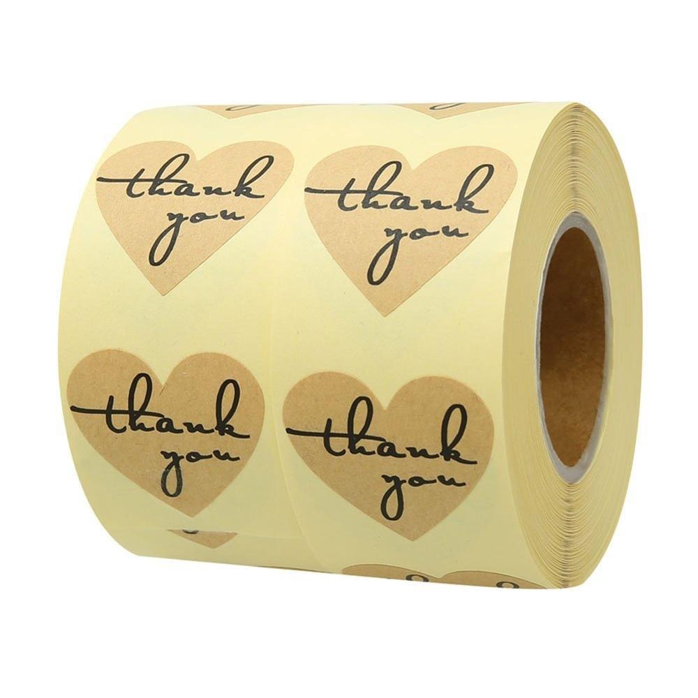 50pcs Heart Thank You Stickers 1 Inch Kraft Paper Adhesive Baking Seal Labels Packaging For Handmade Gift Products Sationery