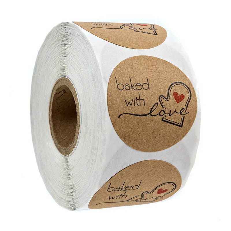 Round Natural Kraft Sticker Seal Labes 50Pcs/wad Hand Made with Love Sticker Paper Scrapbooking Stationery Sticker